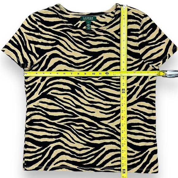 Lauren Ralph Lauren Women's Woven Cotton Black & Beige Tiger Stripe Tee, Size L - Picture 7 of 7